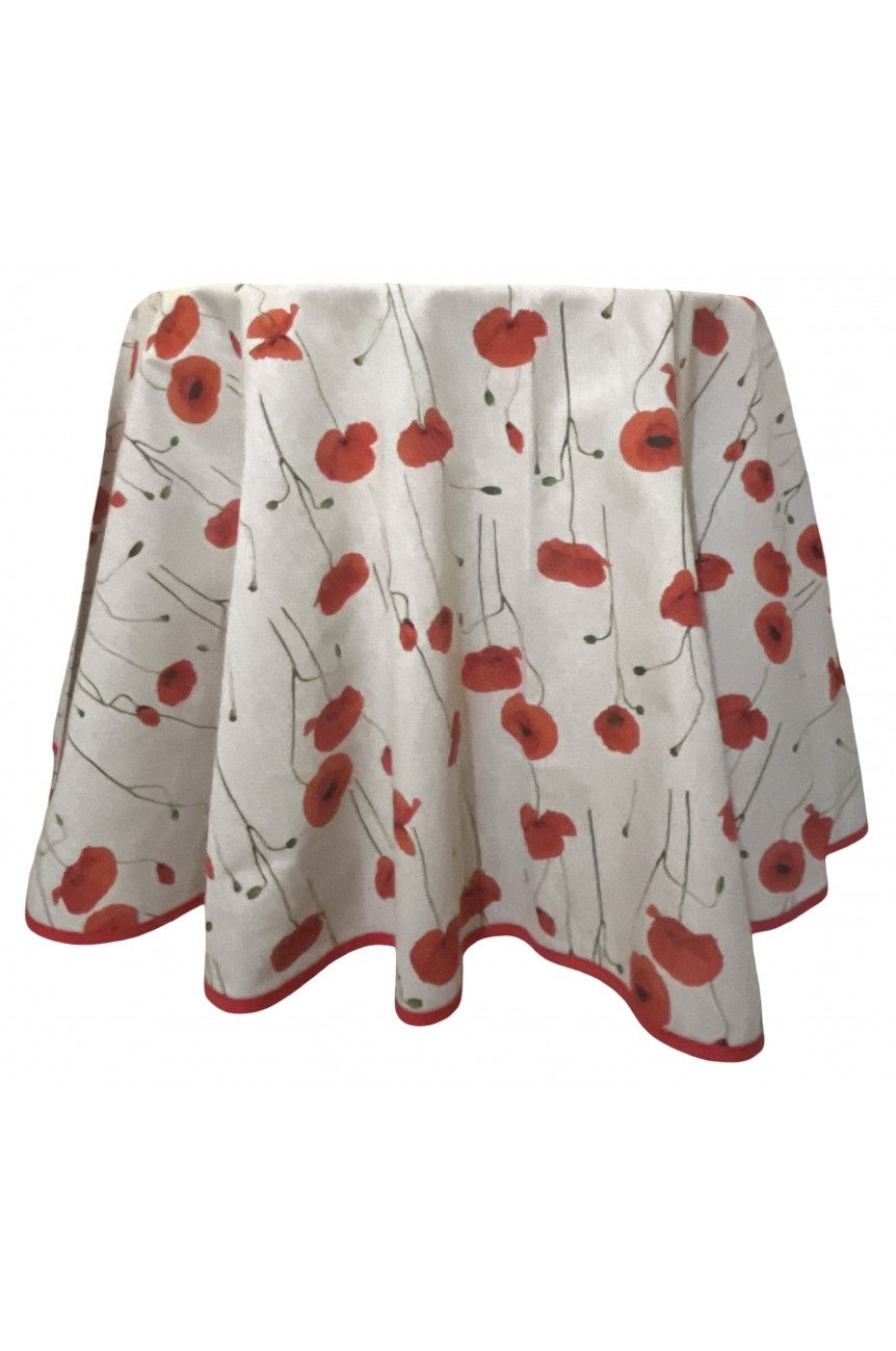 Nappe ronde Panama coton / lin coquelicots