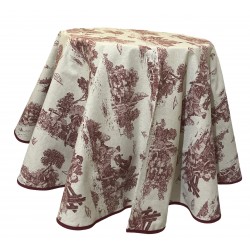 Nappe ronde Panama coton / lin toile de Jouy