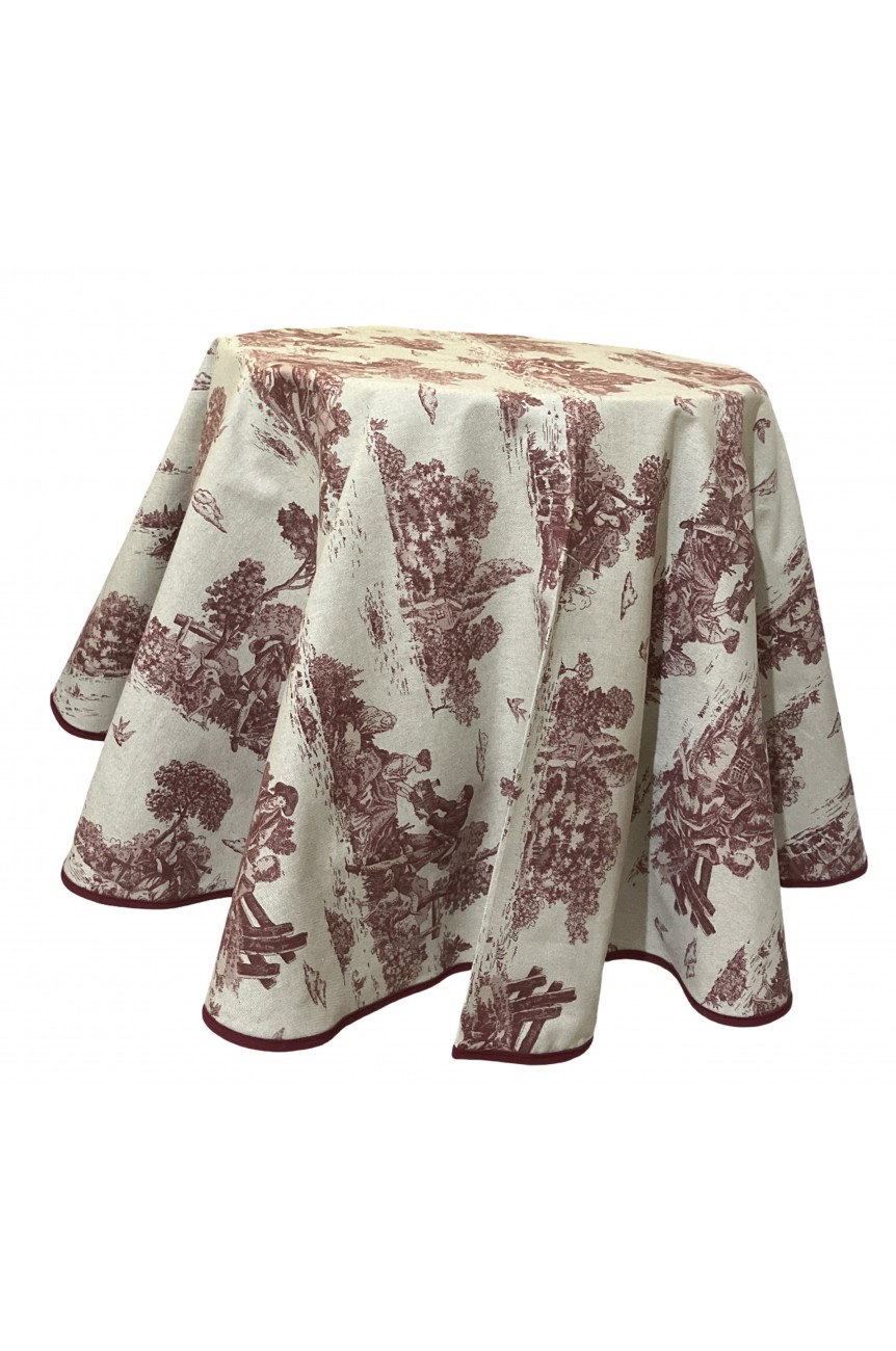 Nappe ronde Panama coton / lin toile de Jouy