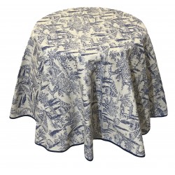 Nappe ronde Panama coton / lin village de Provence