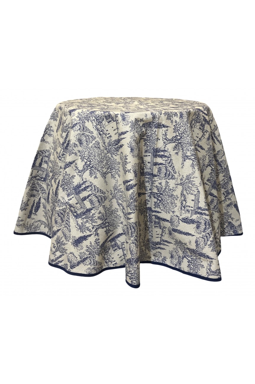 Nappe ronde Panama coton / lin village de Provence