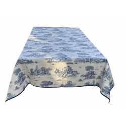 Nappe rectangulaire Panama coton / lin "Scène de vie en toile de Jouy"