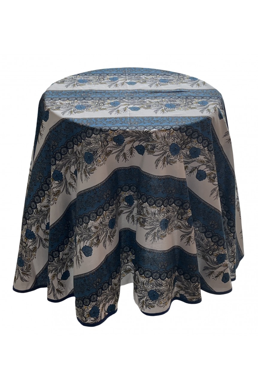 Nappe ronde Fleurie "Bleu de Provence" 100% Coton