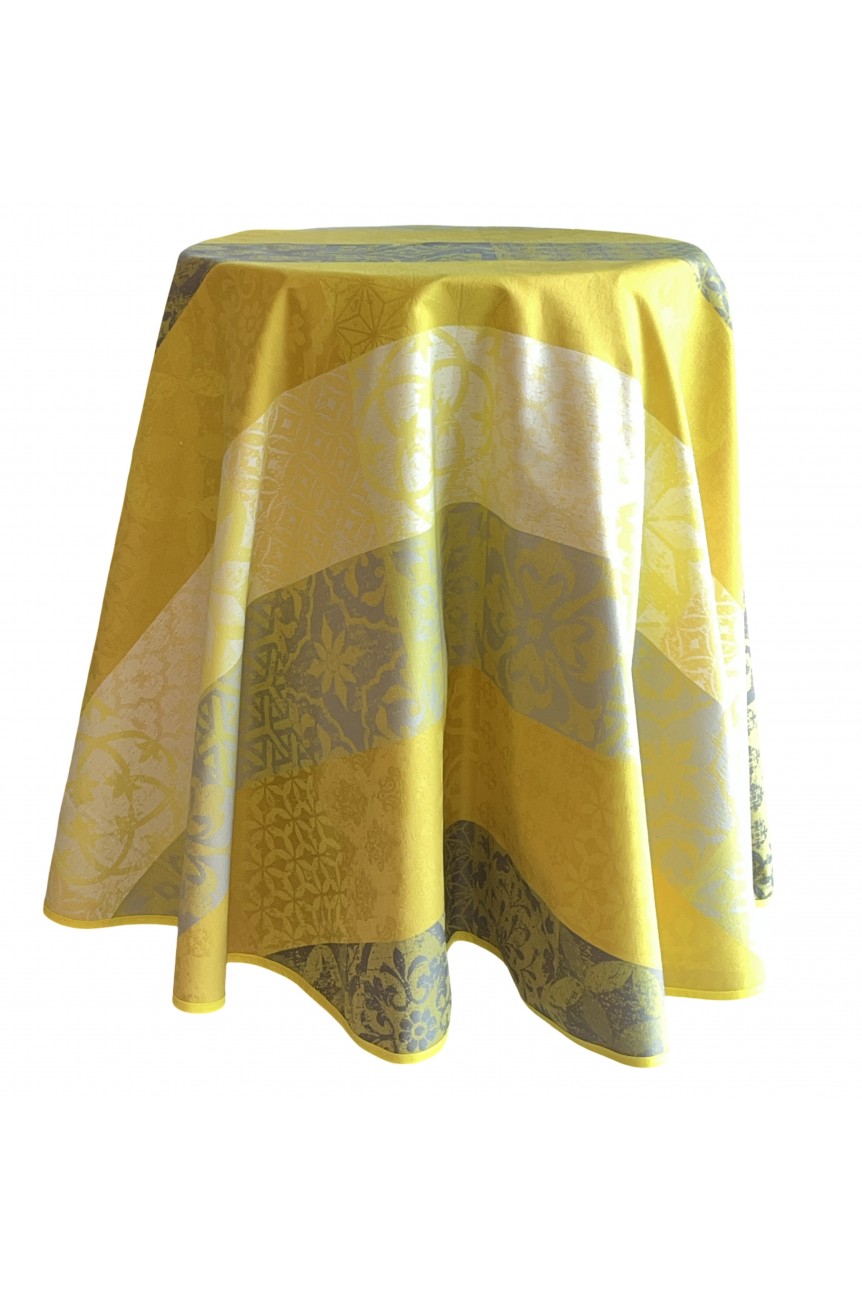 Nappe ronde Jacquard enduit jaune